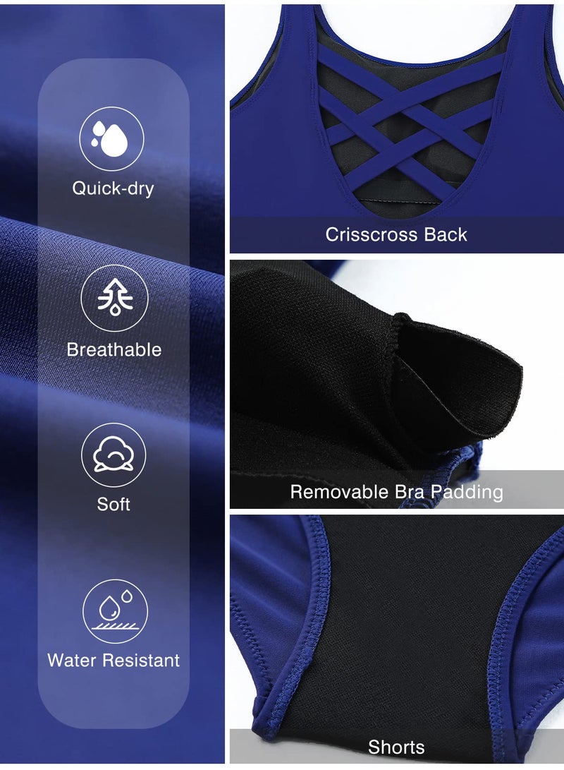 Aleumdr Swimsuits for Women One Piece Womens Swimsuits Racerback Athletic Bathing Suits for Women Sports Training Swimwear Blue Er Medium - Image 5